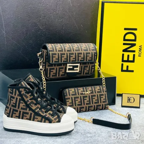 дамски комплект кецове, раница/ чанта  и портмоне fendi , снимка 6 - Чанти - 48455637