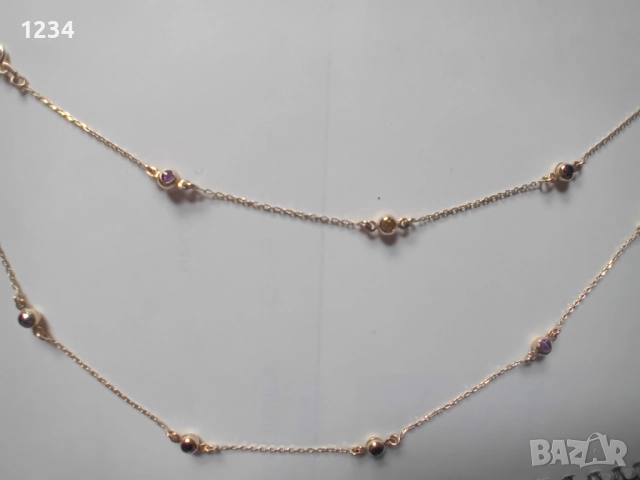 Златно колие с топчета инкрустирани с цветни камъни 