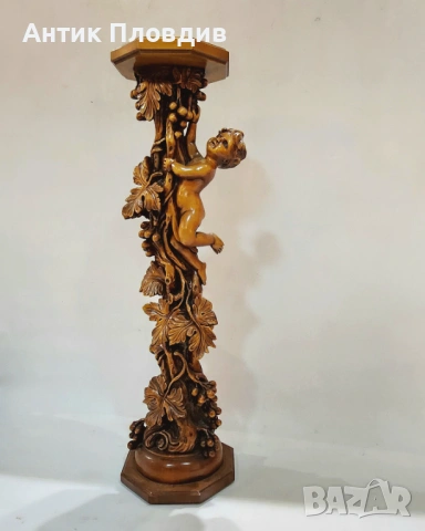 Скулптурна дърворезбована колона с ангел, снимка 3 - Статуетки - 53440617