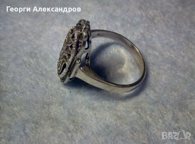 Стар Английски Скъпоценен СРЕБЪРЕН ПРЪСТЕН Сребро 925 с МАРКАЗИТИ, снимка 3 - Пръстени - 52688373