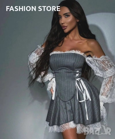 Луксозна рокля с корсет и дантела🩶🤍, снимка 2 - Рокли - 52939702