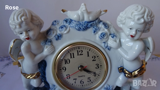 Порцеланов настолен часовник с херувими и гълъби. , снимка 2 - Антикварни и старинни предмети - 52219139