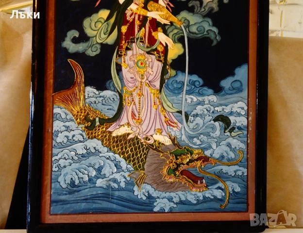 Японска картина богиня Guanyin,злато,релеф. , снимка 4 - Картини - 53650769