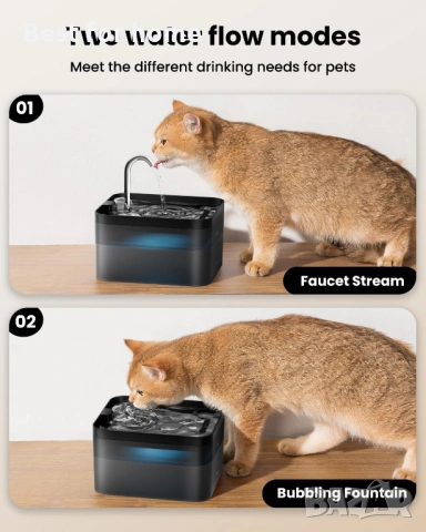 Автоматичен фонтан за котки и кучета – 2.2L капацитет, супер тих, дизайн „Чешма“ и 4-степенна филтра, снимка 7 - Други стоки за животни - 53275509