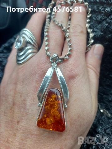масивно колие с висулка кехлибар сребро 925