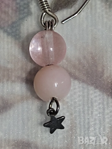 Сребърни обеци с опал и розов кварц, снимка 3 - Обеци - 53710837