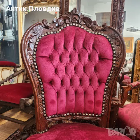 Декоративен стол в Луи XV стил с тапицерия от кадифе – нова изработка, снимка 4 - Столове - 49930438