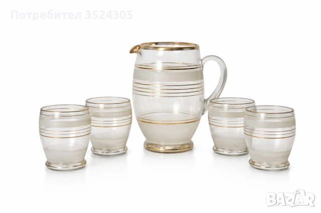 Стъклен, винтидж сервиз за вино или лимонада