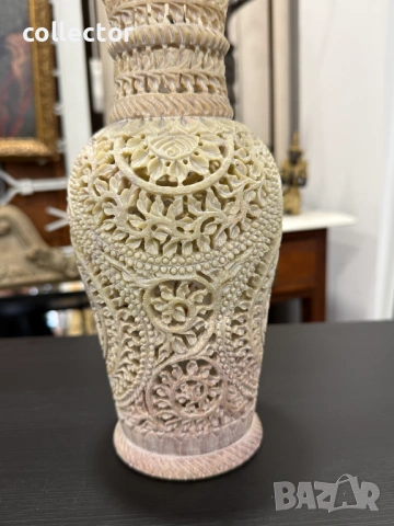 Индийска филигранна ваза от сапунен камък. №7994, снимка 5 - Антикварни и старинни предмети - 53944803