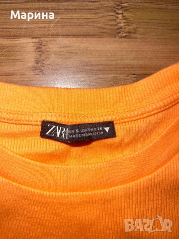 Оранжева блуза Zara за жени с волани, снимка 2 - Ризи - 53541177