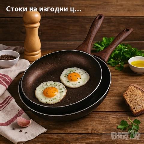 Комплект тигани 9Tnine-4419, 22/26см, Мраморно покритие, Кован алуминий, снимка 2 - Други стоки за дома - 52903362