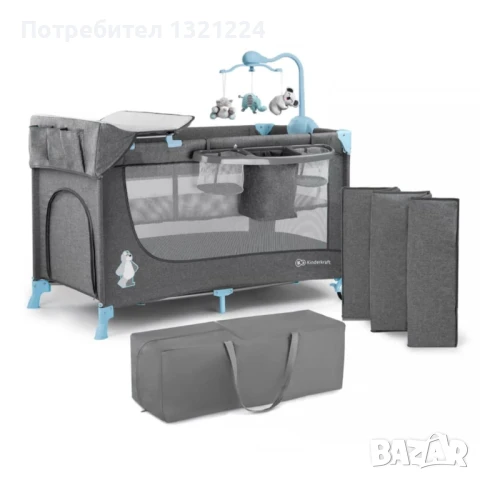 Сгъваема, преносима, бебешка кошара KinderKraft - Joy Full, две нива
