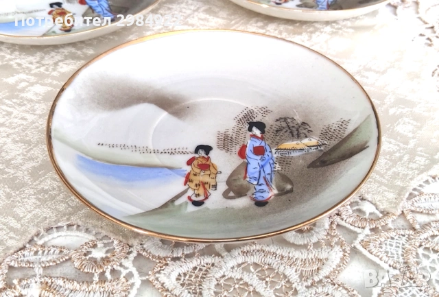 Ръчно рисувана японска винтидж чаша за чай и чинийка, стил Nippon., снимка 6 - Антикварни и старинни предмети - 53449793