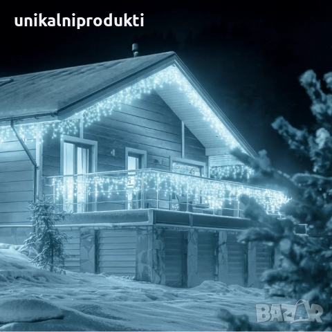 25м коледни външни лампички LED завеса топла светлина с ФЛАШ ЕФЕКТ Студено Бял , снимка 2 - Лед осветление - 52678752