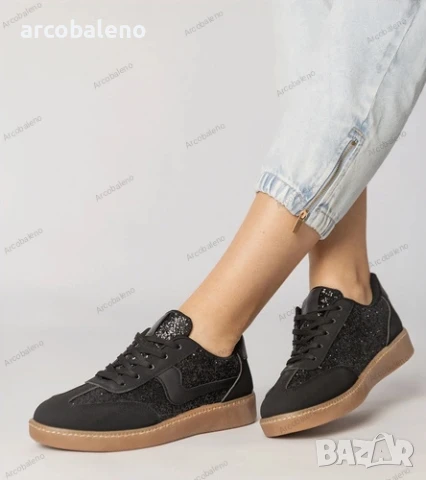 Черни дамски маратонки, украсени с брокат Likana