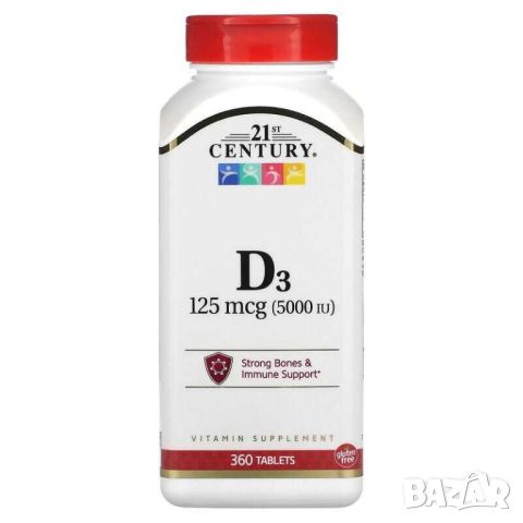 21st Century Витамин D3, 125 mcg (5,000 IU), 360 таблетки, снимка 1 - Хранителни добавки - 46008505