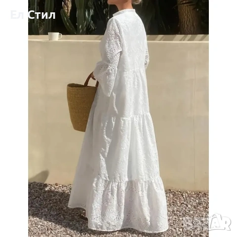 Дълга рокля от английска дантела с дълъг ръкав, снимка 2 - Рокли - 53915532