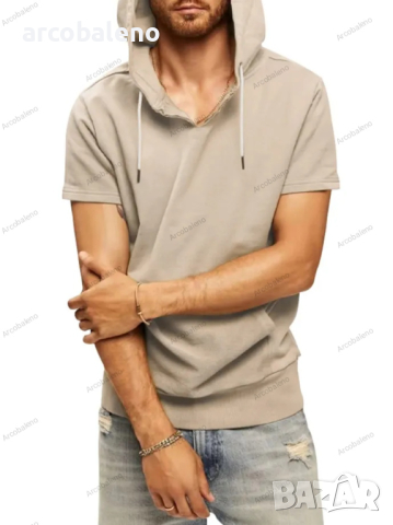 Мъжка ежедневна тениска с качулка и къс ръкав, 5цвята , снимка 3 - Тениски - 40243201
