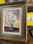 Маслена картина с букет от бял люляк Рисувана върху фазер Размери-31/57 с рамката и без нея-16/22 см, снимка 2