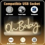 Нов знак лампа LED неонова табела Oh Baby USB за baby shower и детска стая, снимка 3