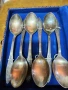 комплект 6 вилици + 6 лъжици от мелхиор, модел "Пламя", посребрени, нови/неползвани, от СССР, снимка 2