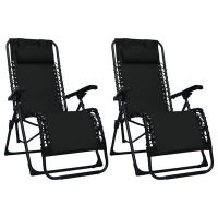 vidaXL Сгъваеми столове тип шезлонг, 2 бр, черни, textilene（SKU:312463, снимка 1 - Столове - 45483993