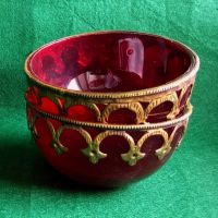 червено стъкло купички със бронзови елементи от Франция, снимка 3 - Други ценни предмети - 45285027