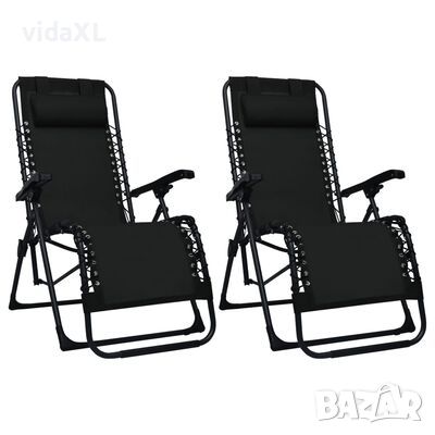 vidaXL Сгъваеми столове тип шезлонг, 2 бр, черни, textilene（SKU:312463, снимка 1