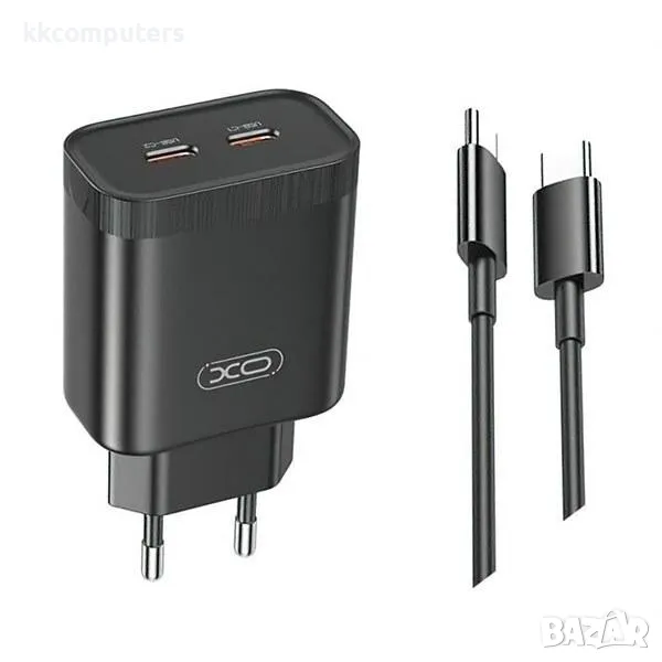 Зарядно/Адаптер 220V XO-L105 / QC 3.0 2xUSB PD 35W + Type-C Кабел / Черен / Баркод : 456285, снимка 1