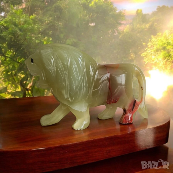 Лъв - естествен зелен оникс, снимка 1