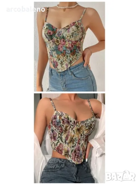 Дамска нова улична ретро камизолка с цветя, 2цвята, снимка 1