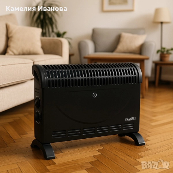 Конвекторен отоплител Rosberg – 2000W, 3 степени, с вентилатор, защита от прегряване, черен, снимка 1