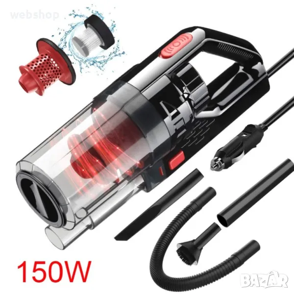 ПРОМО!! Мощна прахосмукачка за кола с двоен HEPA филтър, 150W, 12V, снимка 1