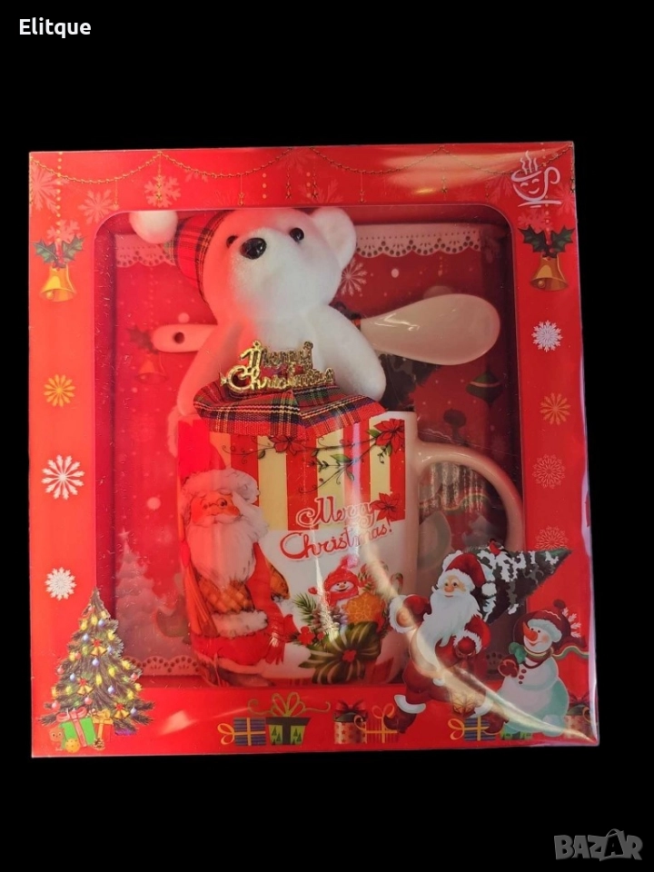 Коледна чаша с лъжичка и плюшено мече, снимка 1