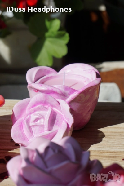 Ръчно изработени соеви свещи в керамична роза, снимка 1