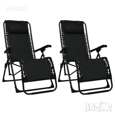 vidaXL Сгъваеми столове тип шезлонг, 2 бр, черни, textilene（SKU:312463, снимка 1 - Столове - 45483993