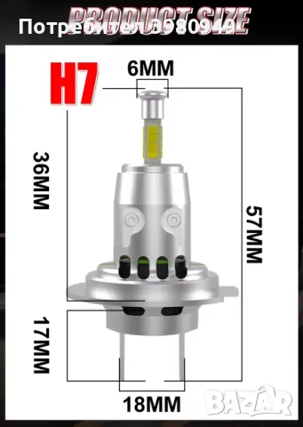 Чисто нови mini / мини H7 LED / диодни 360 крушки с canbus и вентилатор 6000K, 80W, снимка 8 - Аксесоари и консумативи - 49131182