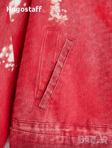 Ново мъжко дънково яке червено шах деним памук ХЛ, снимка 5 - Якета - 53092651