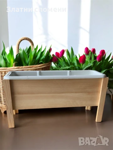 Дървена капша за саксия, снимка 2 - Саксии и кашпи - 51039652