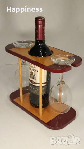 Стойка за вино с бутилка и 2 чаши - Нова, снимка 4 - Декорация за дома - 46419886