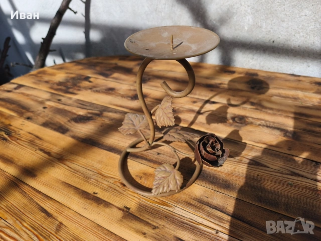 свещник ковано желязо с листа и роза , снимка 5 - Антикварни и старинни предмети - 53562506