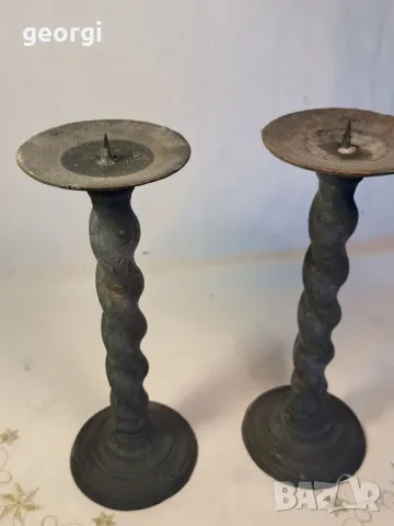 два метални чугунени свещника масив 25/3, снимка 4 - Декорация за дома - 50085443