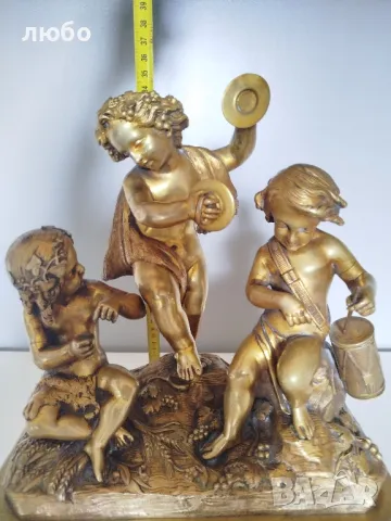 БРОНЗОВА СКУЛПТУРА 19-ВЕК Франция ДЕЦА МУЗИКАНТИ ВЪВ ПОЗЛАТА , снимка 18 - Антикварни и старинни предмети - 49271493