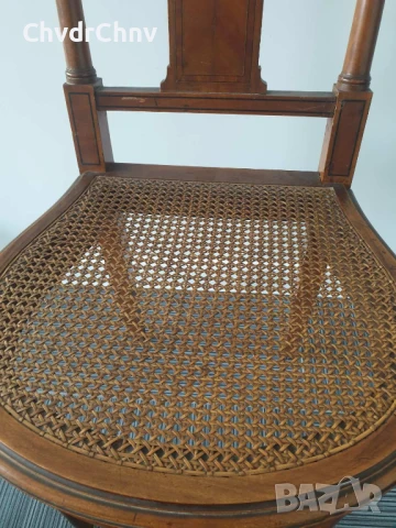 Френски ретро дървен стол с ратанова седалка 95см, снимка 5 - Столове - 50868826