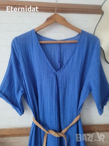 Синя дълга рокля памучна материя , снимка 2 - Рокли - 50851746