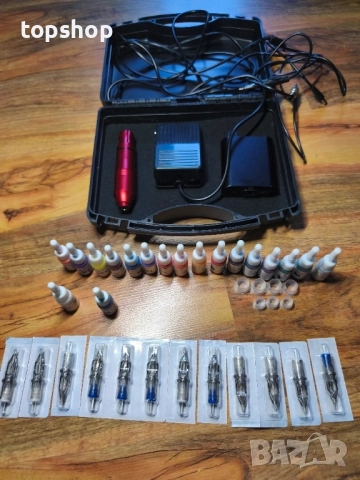ТЕСТВАН професионален комплект за татуировки, машинка, ротационни писалки с патрони, захранване..., снимка 2 - Друго оборудване - 51598025