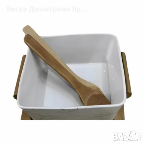 Керамичен съд - купа, с дървени аксесоари