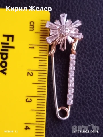 Брошка безопасна игла обсипана с цирконний преливащи в различни цветове 7287, снимка 7 - Други - 51395906