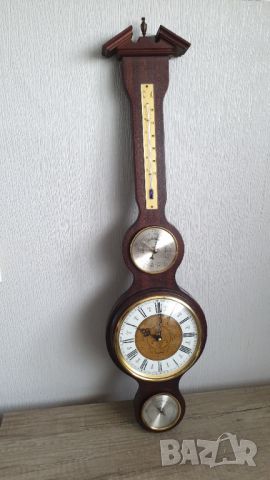 Дървен термометър,барометър,часовник и влагометър, снимка 1 - Антикварни и старинни предмети - 45296431