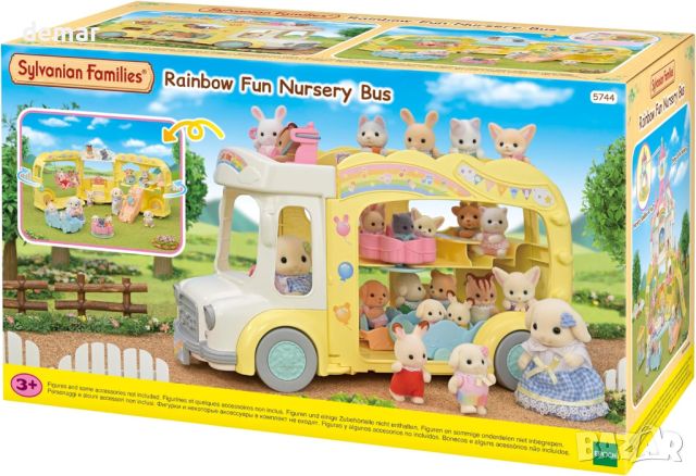 Sylvanian Families Rainbow Fun Nursery Bus триетажно превозно средство, побира до 28 бебета, деца, снимка 7 - Образователни игри - 45297893